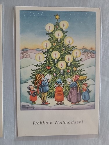 Set of 2 Katrin Hongesberg postcards Gnomes Elf Christmas Germany Druck Vintage - Picture 4 of 4