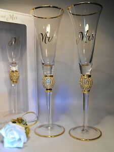 Bride And Groom Champagne Glasses Mr And Mrs Wedding Toast