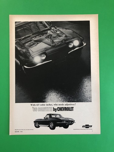 1966 CORVETTE 427 CHEVROLET ORIGINAL VINTAGE PRINT AD ADVERTISEMENT 1 PAGE