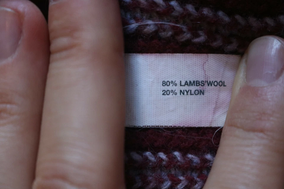 Gap Unisex Maroon w/ White Stripes Knit Fringe Scarf Shawl Wool Blend - 75 inch - Image 3 of 4