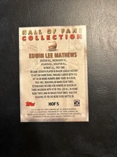 Cnp 1999 Topps Hof 5 Eddie Matthews, Milwaukee, Braves, Hall Of Fame Collection