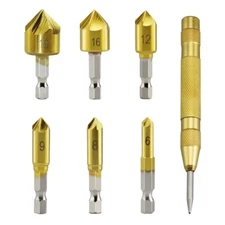 6-Pack Countersink Drill Bits 5-Flute 90 Degree Punch 1/4" Hex 6-19mm