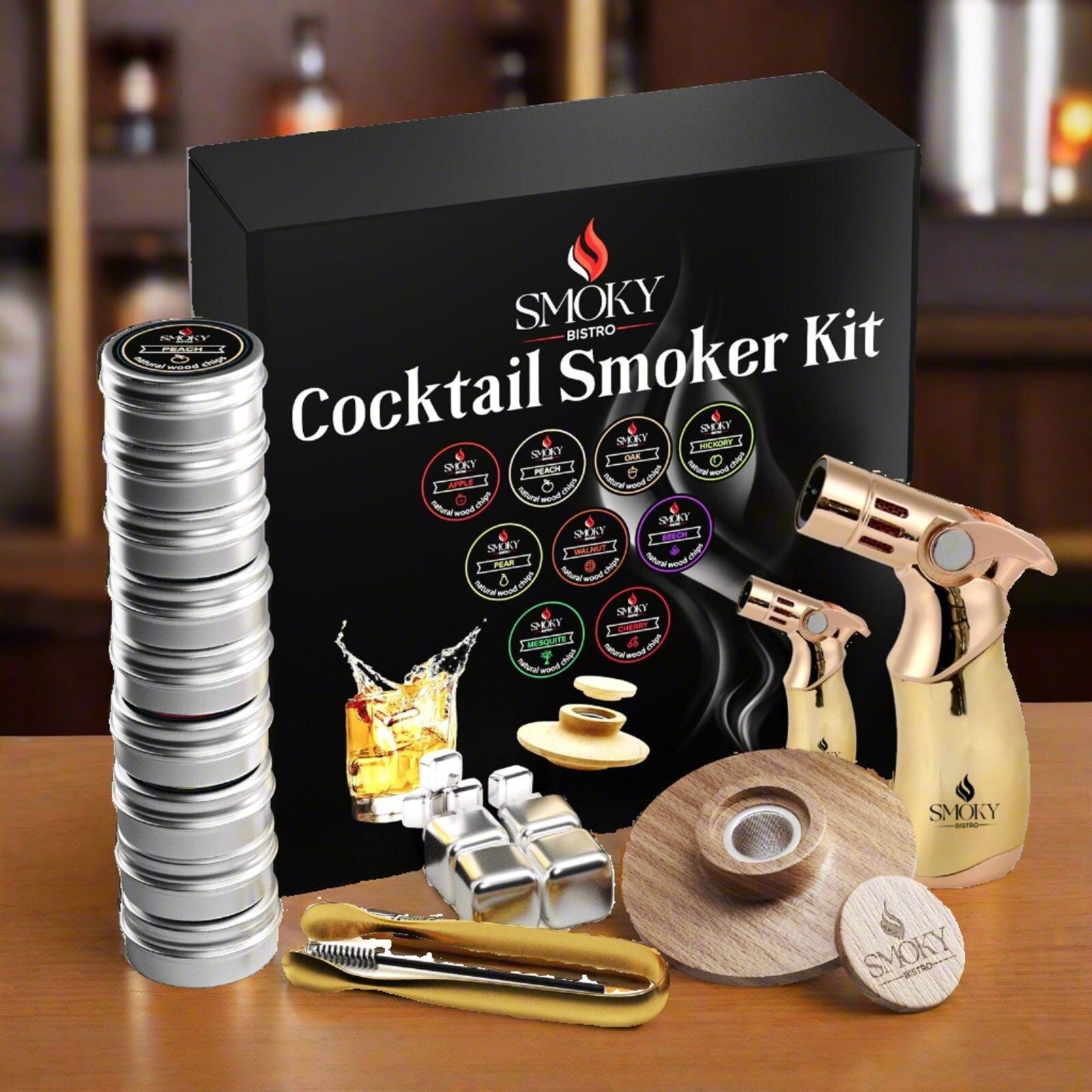 16 PCS Wholesale Cocktail Smoker Kit-  9 Wood Chip Flavors, Metal Torch, more..
