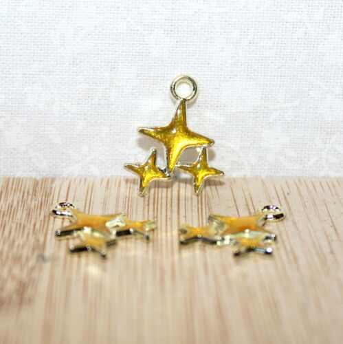 3x Cute mini galaxy star charms yellow enamel and gold plate 15mm x 18mm - Afbeelding 1 van 5