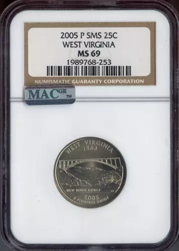 2005-P West Virginia State Quarter NGC MS69 SMS Quality