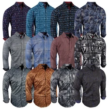 Designer Italian Mens Shirt Stripe Florals Silky Stretch Dress Slim Fit Button