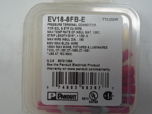 PROTERM FORK TERMINAL EV18-8FB-E Wire Size # 22-#18 Stud: # 8 Pk Of (20 PK) - Picture 2 of 3