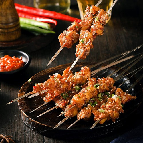 100x Kebab Stick Stainless Steel Barbecue Metal Skewers Flat Needle BBQ Tool - Picture 8 of 12