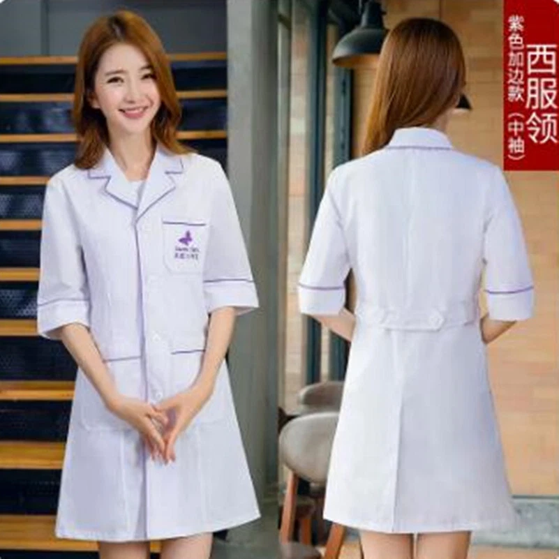 New Women Nurse Female Doctor White Dress Beautician Lab Coat Work Clothes (Rim) - Image 3 of 4