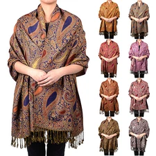 Paisley Floral Pashmina Thick Scarf Wrap Shawl Classic Gold Silver Tear Drop