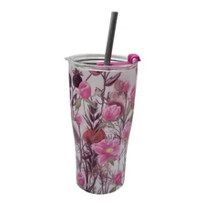 F'il Stainless Steel 20oz Travel Mug Pink & Purple Flowers Lid & Steel Straw