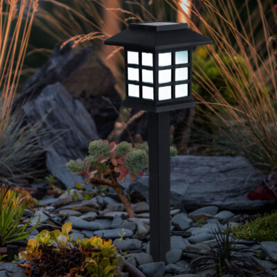 LED Solar Außen Lampe Erdspieß Grundstück Geh Weg Steck Hof Leuchten schwarz