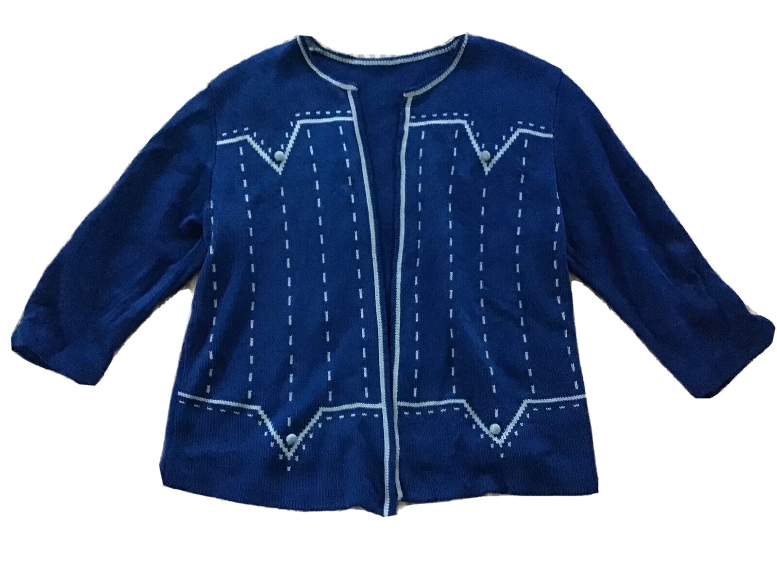 Cardigan Blue Knit Open Front Sweater Jacket Retro Mod 60/70s Small vintage-image