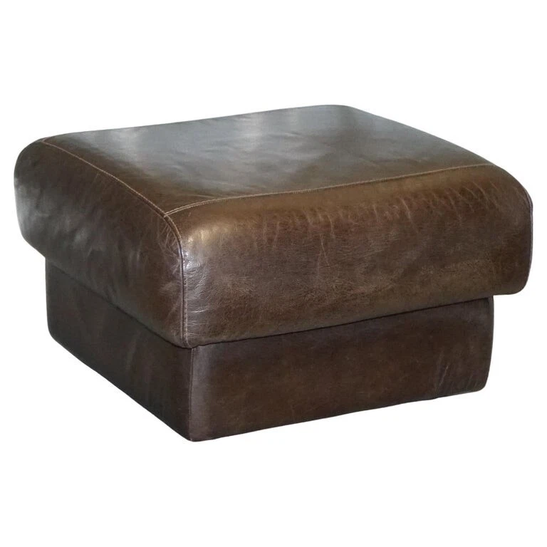 VINTAGE CHOCOLATE BROWN LEATHER FOOTSTOOL