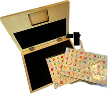Kids Wooden/Magnetic Chalkboard W/Letters  Numbers, Portable - Travel Case