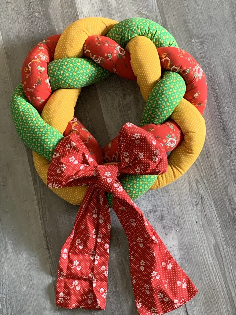 Vintage Large Handmade Braided Rope Hanging Wreath Red Yellow