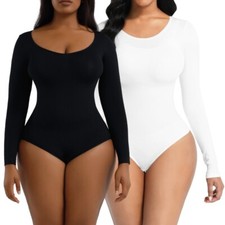 Solid Color Skinny Jumpsuit Women Long Sleeve O-Neck Body Shaper Bodysuit Top