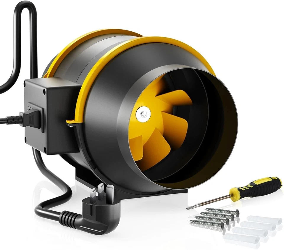 Ventilador extractor en línea silencioso impermeable de 150 mm con velocidad ajustable para baño... - Imagen 3 de 4