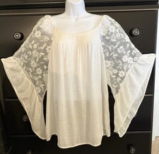 Cato White Gauze Top 26 28W Blouse Sheer Lace 4X  Boho Peasant Oversized Fairy