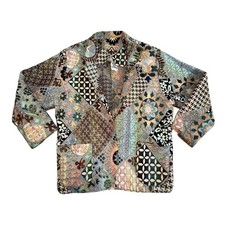 Vintage Patchwork Tapestry Jacket Women's Sz L Woven Pattern Folk Boho Earthy