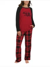 Eddie Bauer Womens Pajamas Red Multicolor Top Pants Christmas Family Relaxed Fit