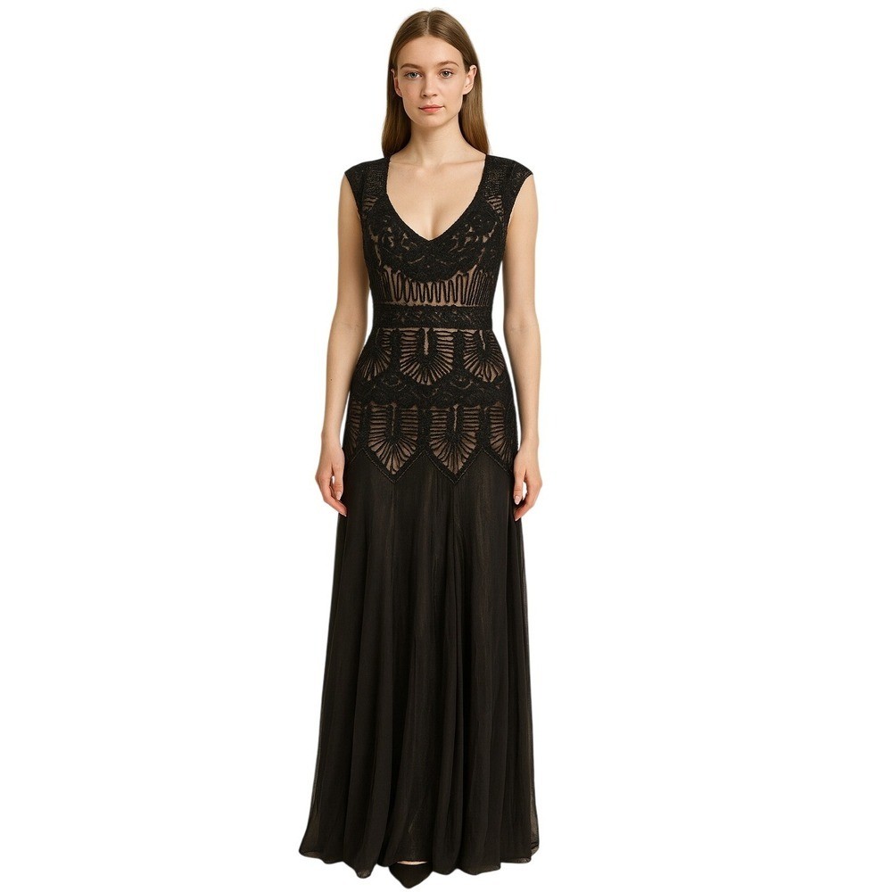 sue wong nocturne black beaded dress 1990s Sue Wong Nocturne Emerald Green Sequin Cocktail Dress