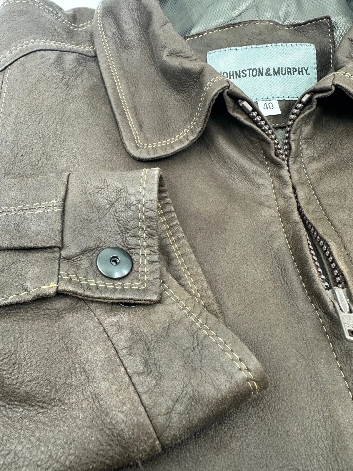 Johnston & Murphy Full Zip Lambskin Leather Jacket Mens Brown Size 40 M - product detail image 9