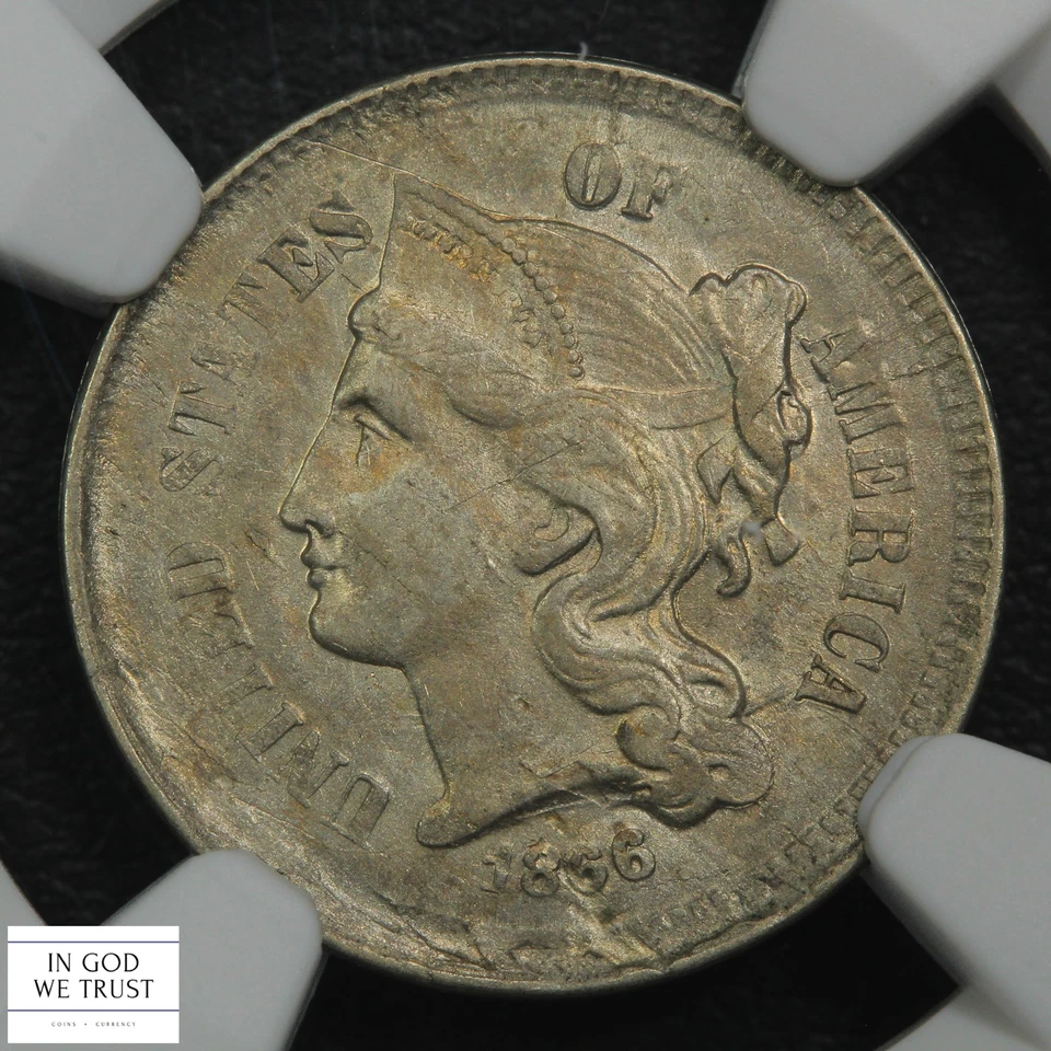 1866 Three Cent Nickel Piece 3CN NGC AU Details - Scratches - Image 3 of 4