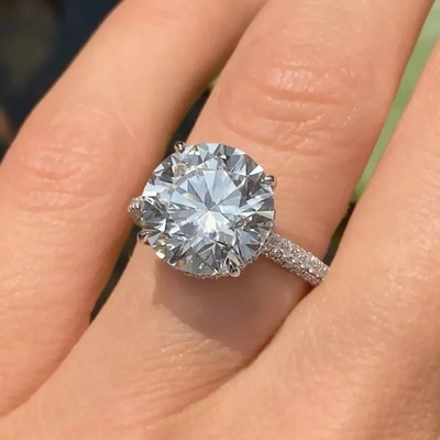 4.67 TCW Round Cut Moissanite Three Row Engagement Ring 14K White Gold Plated
