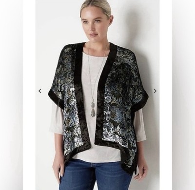 J Jill Burnout Velvet Ruana Black Paisley Floral S-L Burnout