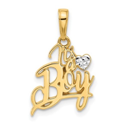 14K Gelbgold und weiß rhodiniert Diamantschliff Herz Its A Boy Anhänger