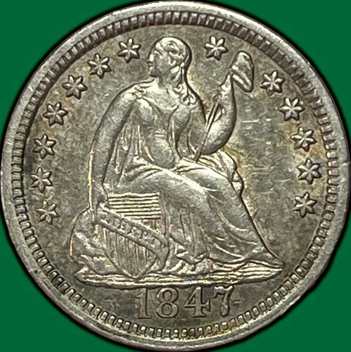 1847 Seated Liberty Half Dime Choice Almost Uncirculated AU+/UNC Coin #33522