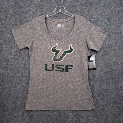 NEW Russell USF South Florida Bulls T Shirt Womens L 12-14 Gray Short Sleeve