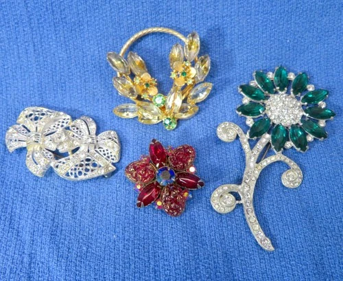 Vintage Costume Jewelry Rhinestone Brooches Craft Odd Brocken