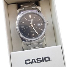 New Casio Black Dial 44mm Silver Steel Bracelet Watch • MTP-1302PD-1A1VEF