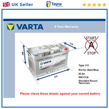 Car Battery F19 Varta 115 800A 85Ah 5Yr Warranty 315x175x190 Silver Dynamic