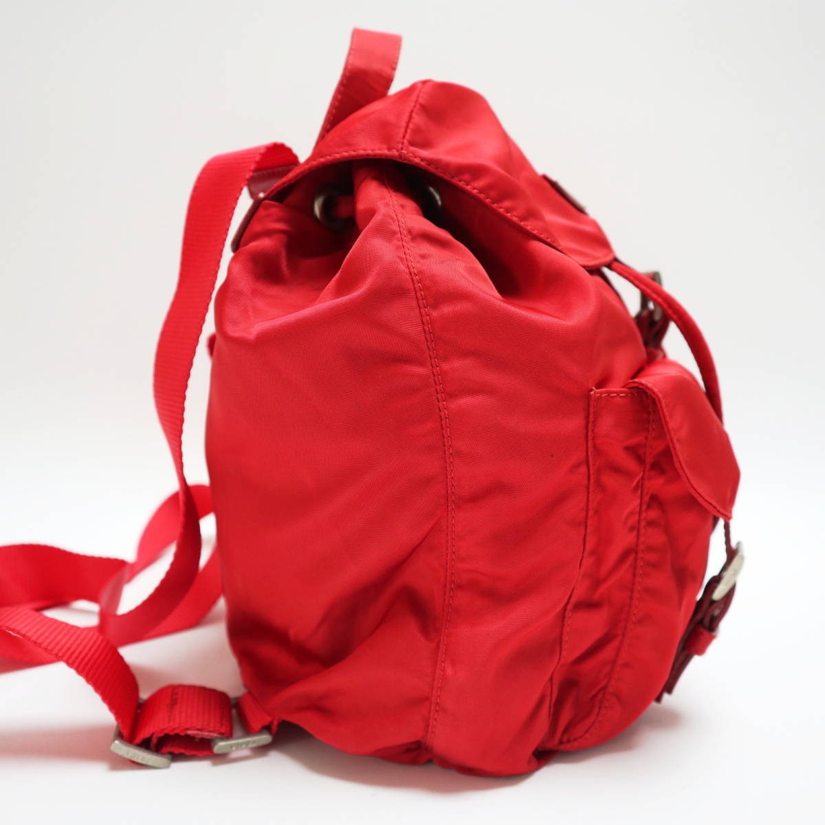 PRADA Logo Plate Nylon/Leather Mini Backpack Rucksack Red S2511