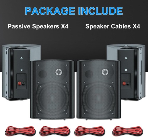 5.25 Inch Passive Indoor Outdoor Speakers Wired Waterproof Wall Mount 4 Speakers - Picture 5 of 7
