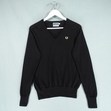 Vintage Fred Perry Jumper Womens 14 Black Wool Italian Crest Long Sleeve Sweater