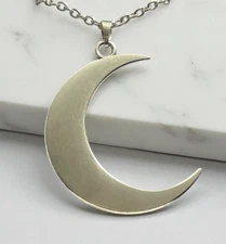 Silver Color Big Crescent Moon Necklace Gothic Style Amulet Pendant Lunar Phases