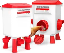 Chicken Feeder and Waterer Set, Coop Accessories with 12KG, Red 
