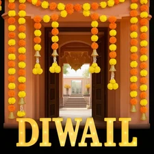 11pcs Marigold Garland for Decoration and Diwali Light up Letter Decoration 5...