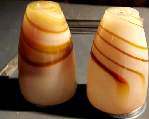 pair of slag glass lamp spacers with caps