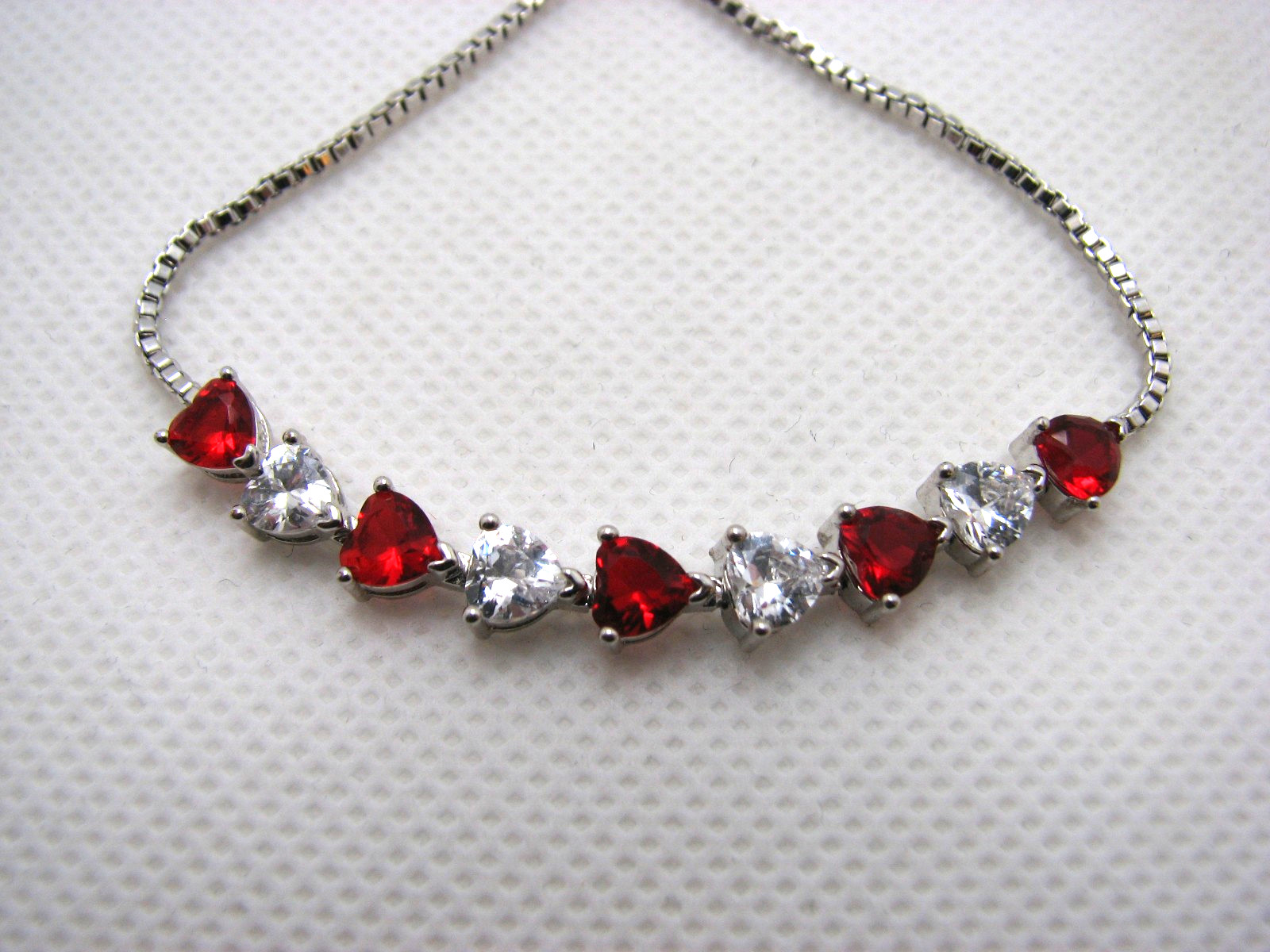 Fine Silver Plate Simulated Ruby & CZ Hearts Brac… - image 1
