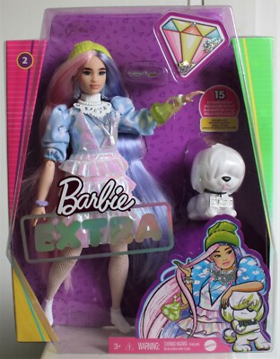 Mattel Barbie Extra Doll #2 with Puppy, Pink/ Purple Hair, Glasses