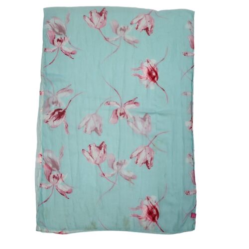 Joules Light Blue Pink Floral Polyester Scarf Uk Women's Size 80" X 26" G599 - Picture 1 of 2