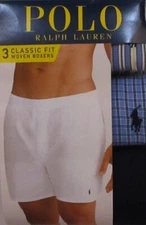 3-PK RALPH LAUREN POLO 2XL XXL WHITE BLUE GRAY BLACK WOVEN COTTON BOXER SHORTS