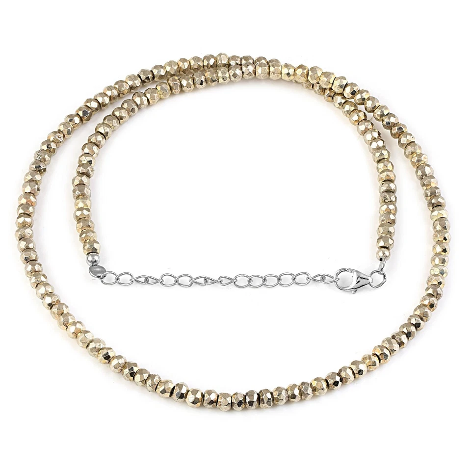 925 Argento Sterling 18 " Collana Naturale Pirite Pietra Preziosa Perline - Immagine 4 di 4