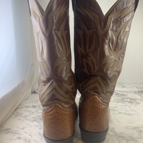 Tony Lama 8B Full-Quill Ostrich Boots Peanut Brittle Vintage - Picture 8 of 11