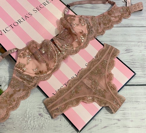 Victorias Secret Dream Angels Wicked Unlined Uplift Bra Set Lace Shine Pink - Picture 81 of 104